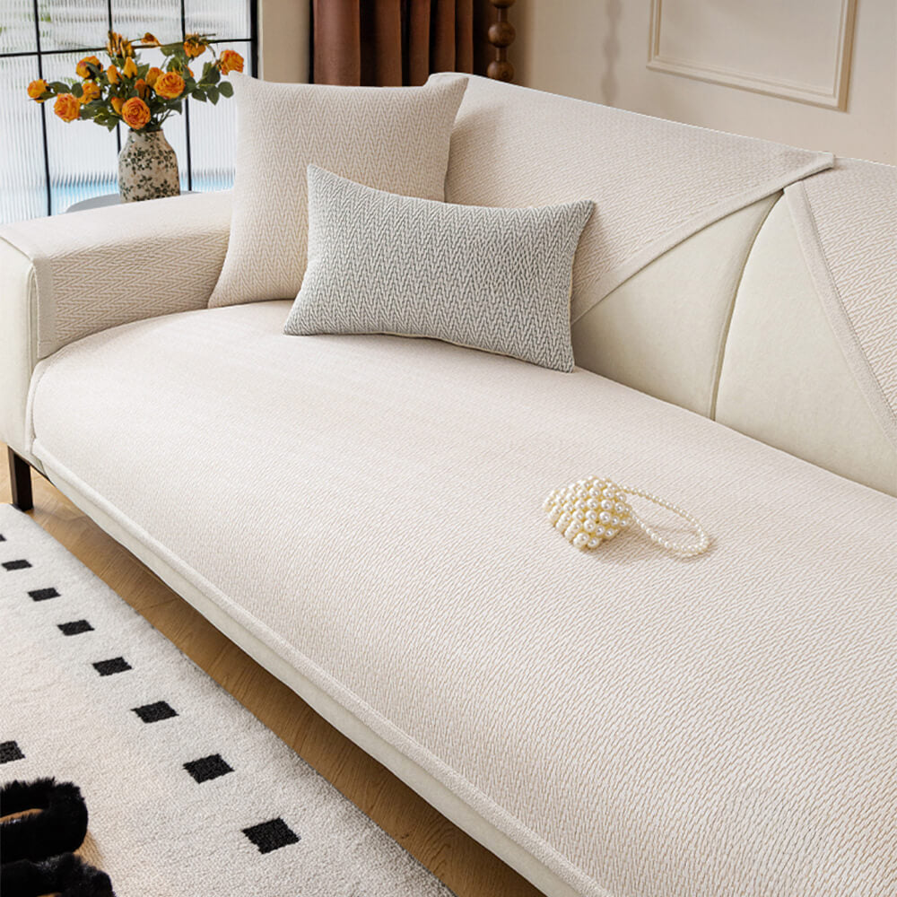 Copertura per divano in tessuto chenille minimalista antiscivolo con design resistente ai graffi dei gatti.