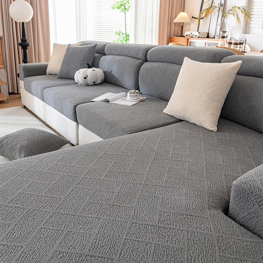 Copertura per divano elastica a pieno copertura in velluto Jacquard a diamond.