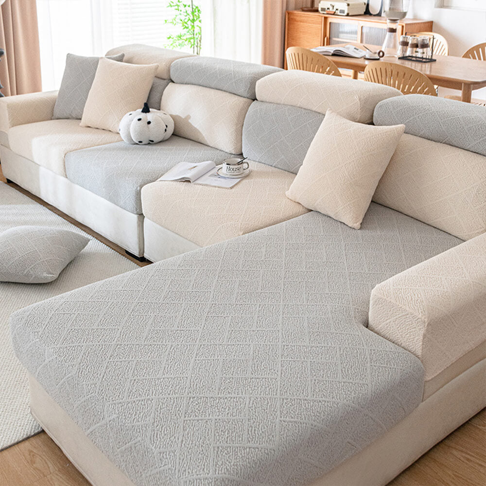 Copertura per divano elastica a pieno copertura in velluto Jacquard a diamond.