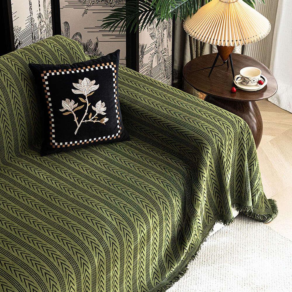 Copertura per divano in chenille con frange Jacquard