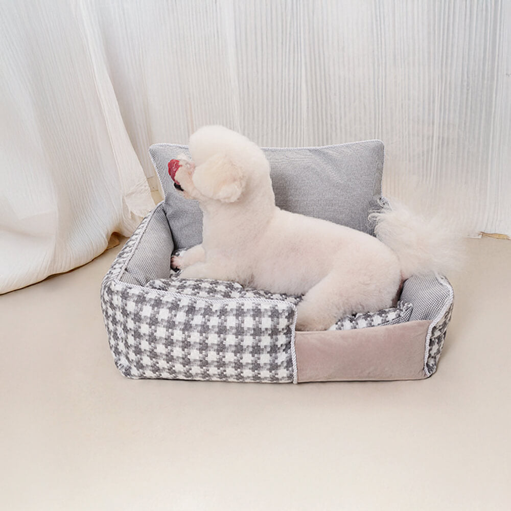 Luxury Houndstooth Cotton-Linen All Seasons Comfort Dog & Cat Sofa Bed