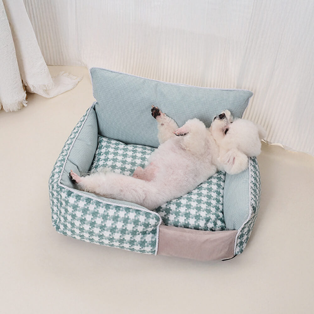 Luxury Houndstooth Cotton-Linen All Seasons Comfort Dog & Cat Sofa Bed