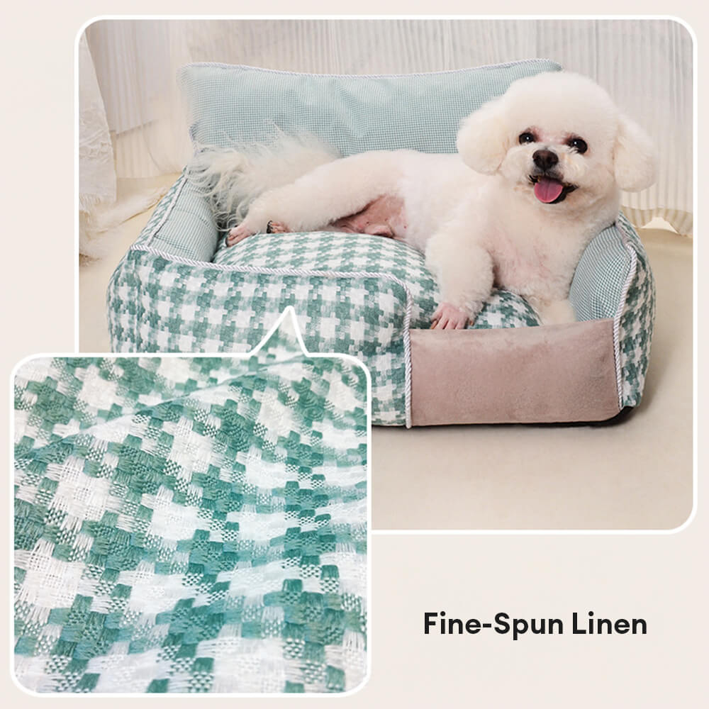 Luxury Houndstooth Cotton-Linen All Seasons Comfort Dog & Cat Sofa Bed