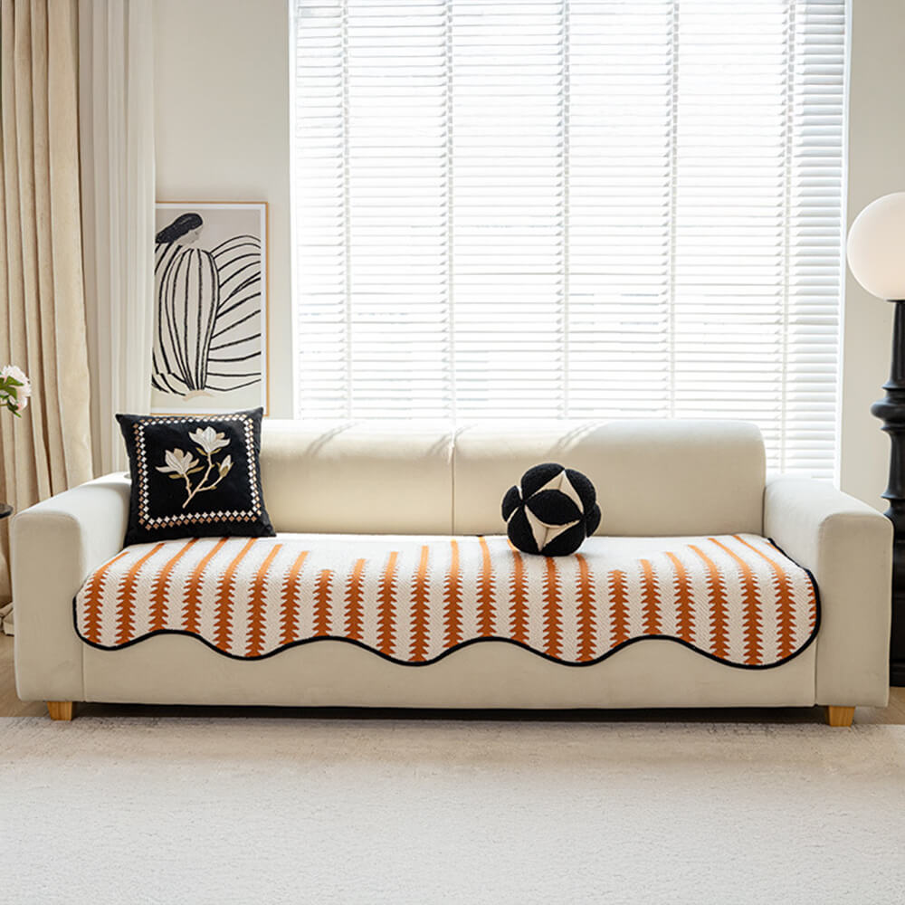 Copertura per divano in chenille a righe a zigzag moderne con bordi ondulati