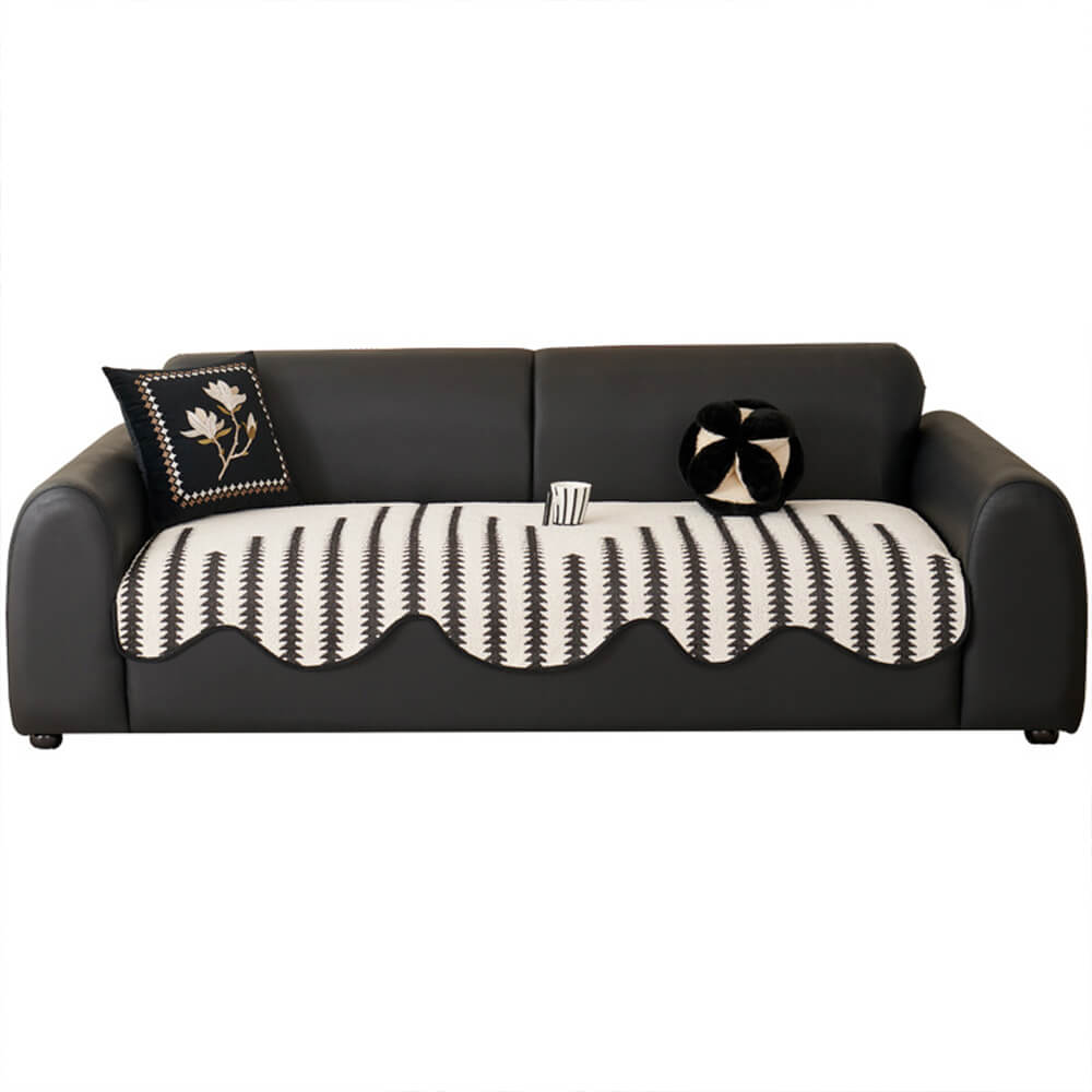 Copertura per divano in chenille a righe a zigzag moderne con bordi ondulati