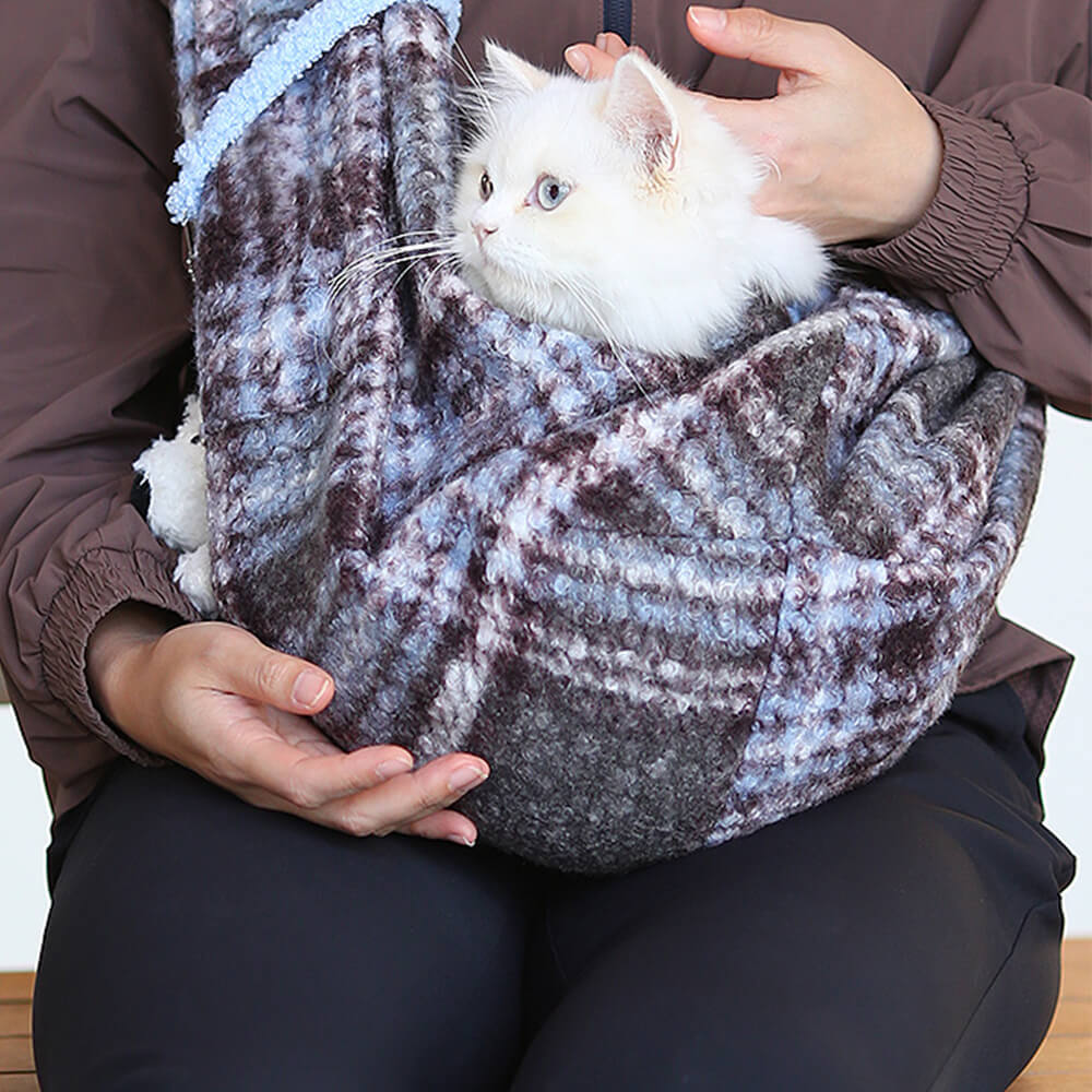 Cozy Plaid Secure Pocket Dog & Cat Shoulder Carrier Bag