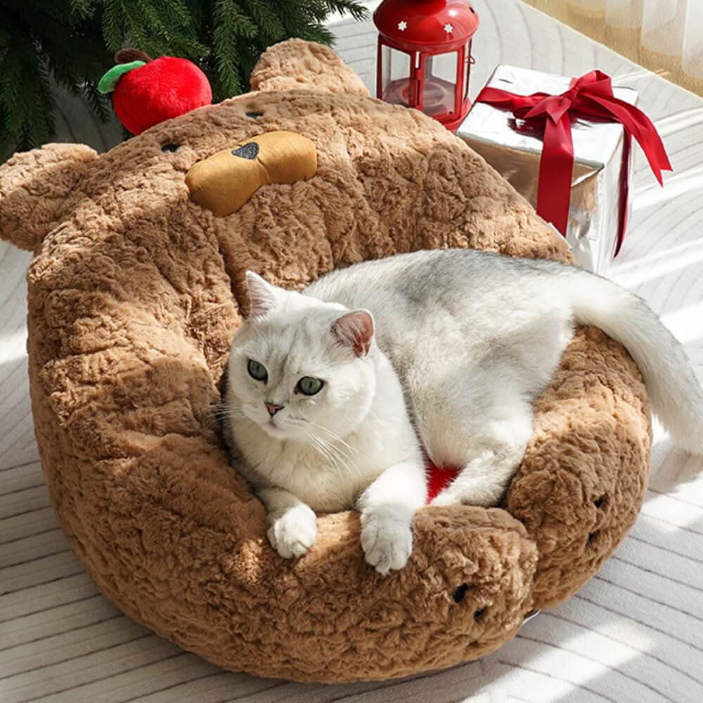 Adorabile lettino per gatti in peluche a forma di mela