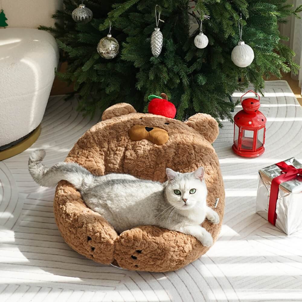 Adorabile lettino per gatti in peluche a forma di mela