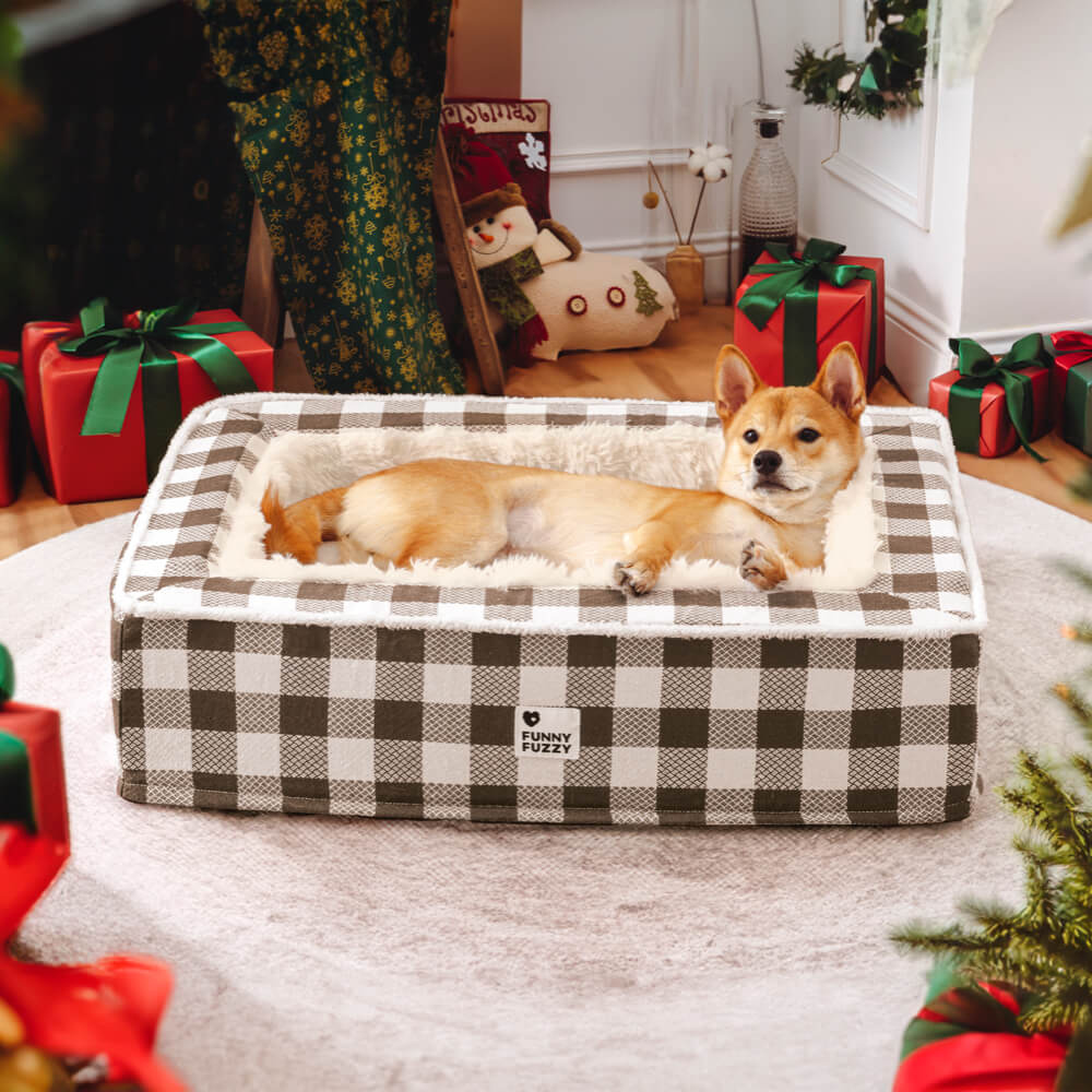 Festivo classico tartan accogliente letto calmante anti-ansia per cani