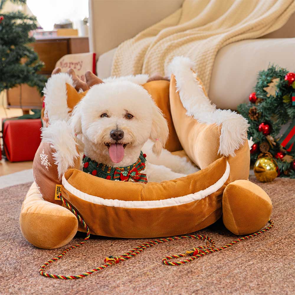 Accogliente cuccia per cani in peluche festiva - Slitta di Natale