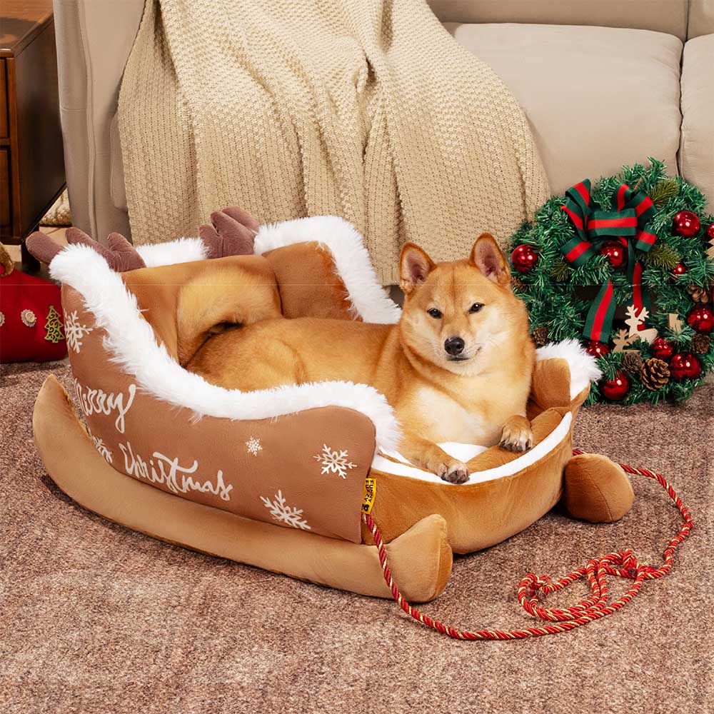 Letto per cani festivo in peluche e morbido - Slitta di Natale
