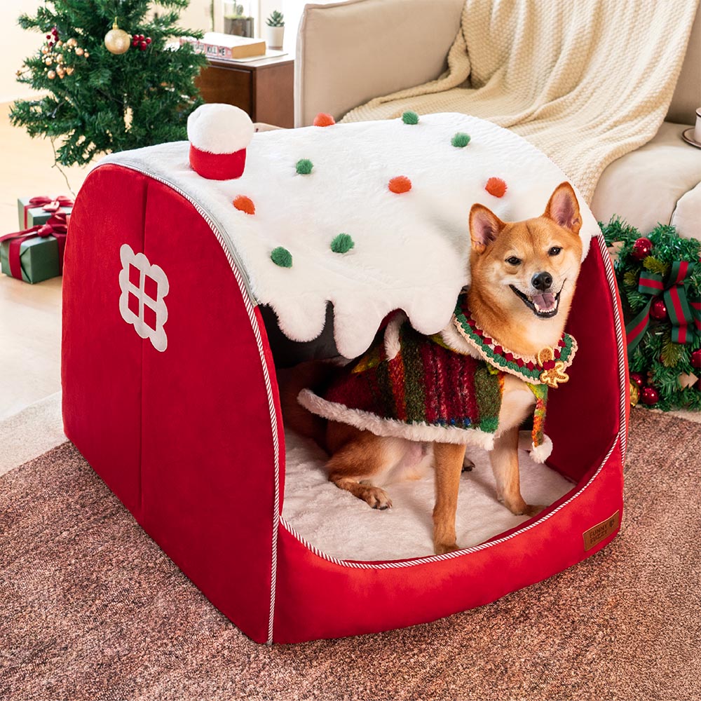 Festliches orthopädisches Hundebett Snow House – Weihnachtswärme