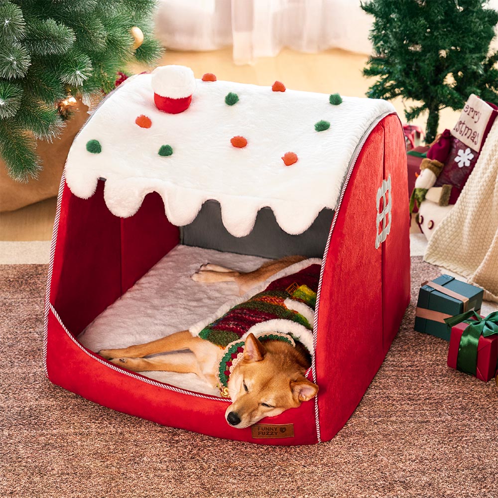 Festliches orthopädisches Hundebett Snow House – Weihnachtswärme