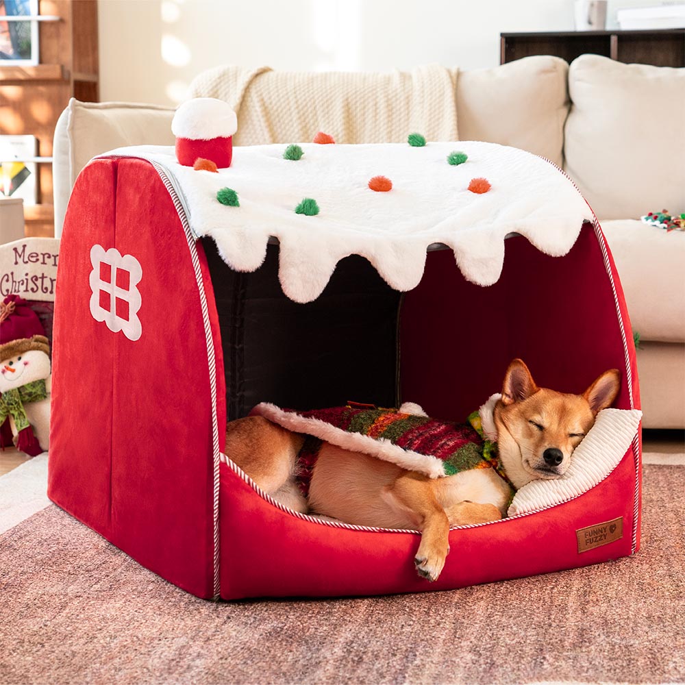 Festliches orthopädisches Hundebett Snow House – Weihnachtswärme