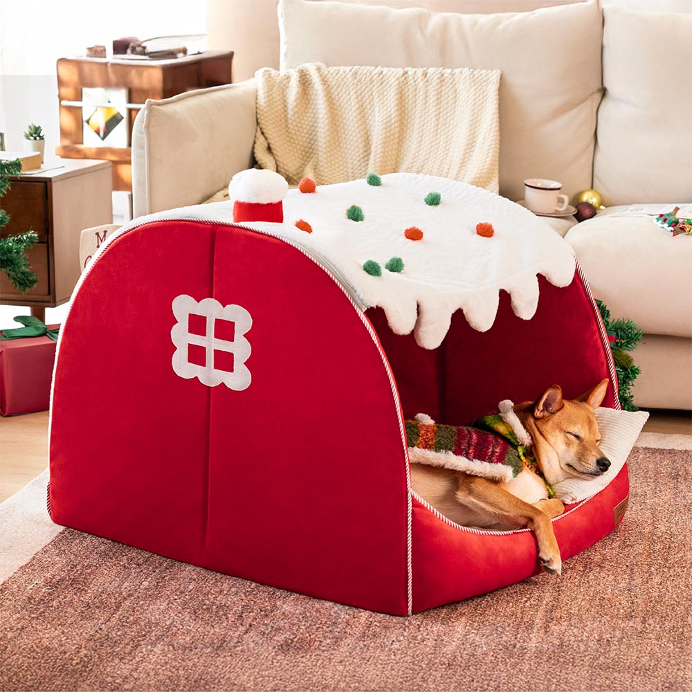 Cuccia ortopedica per cani Festive Snow House – Calore natalizio