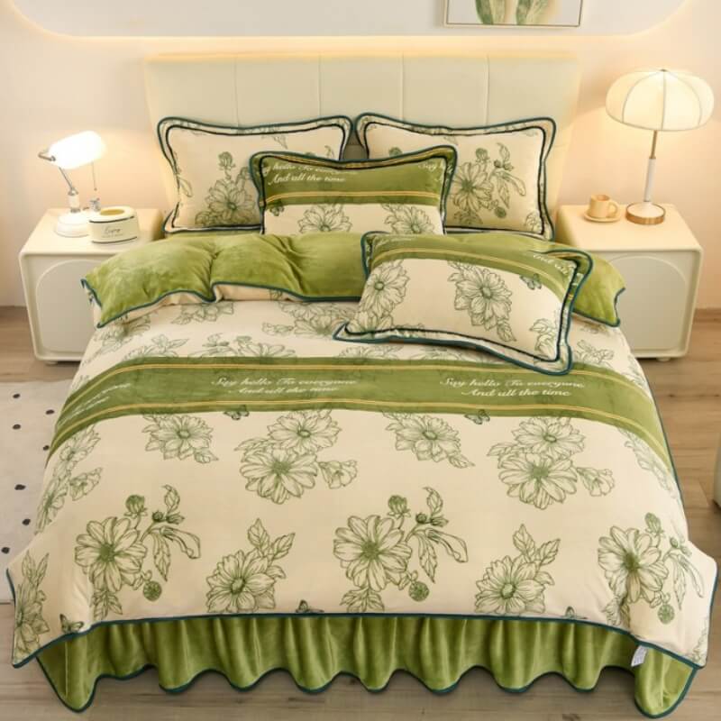 Set lenzuola in velluto di latte eleganza floreale con gonna da letto