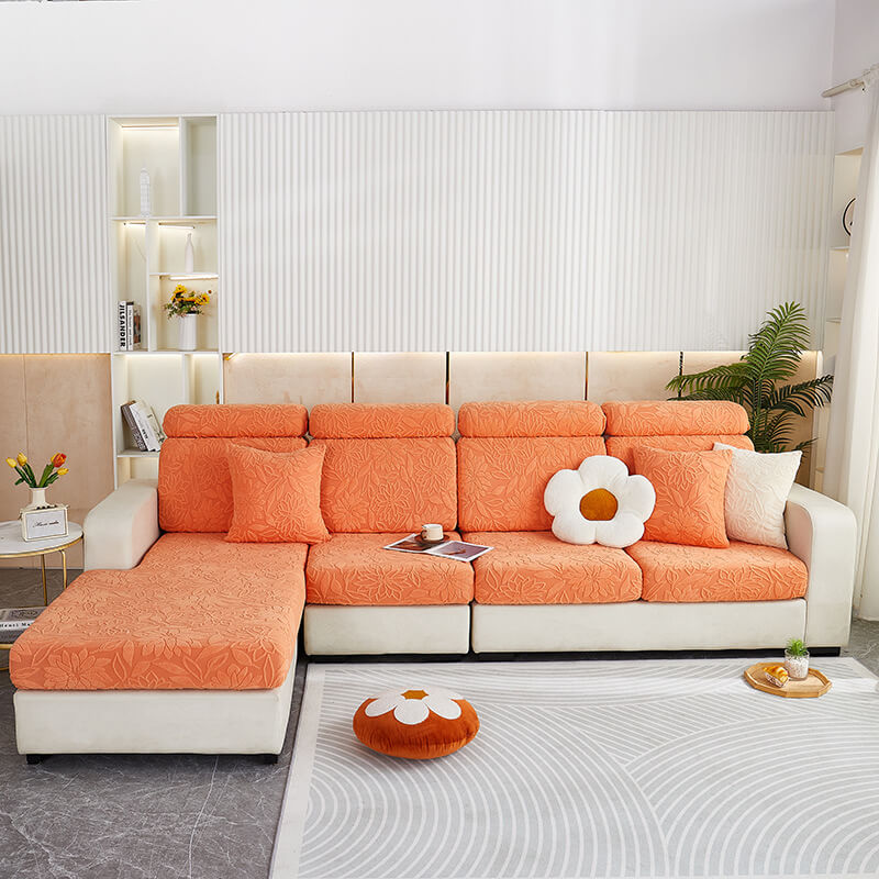 Copertura completa per divano in velluto floreale elasticizzato