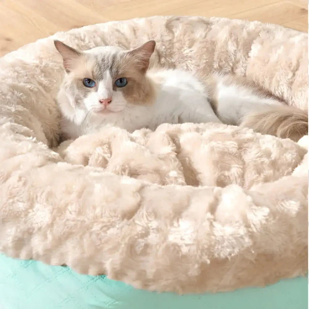 Letto per cani e gatti in pelliccia sintetica di coniglio morbido e caldo a forma di ciambella