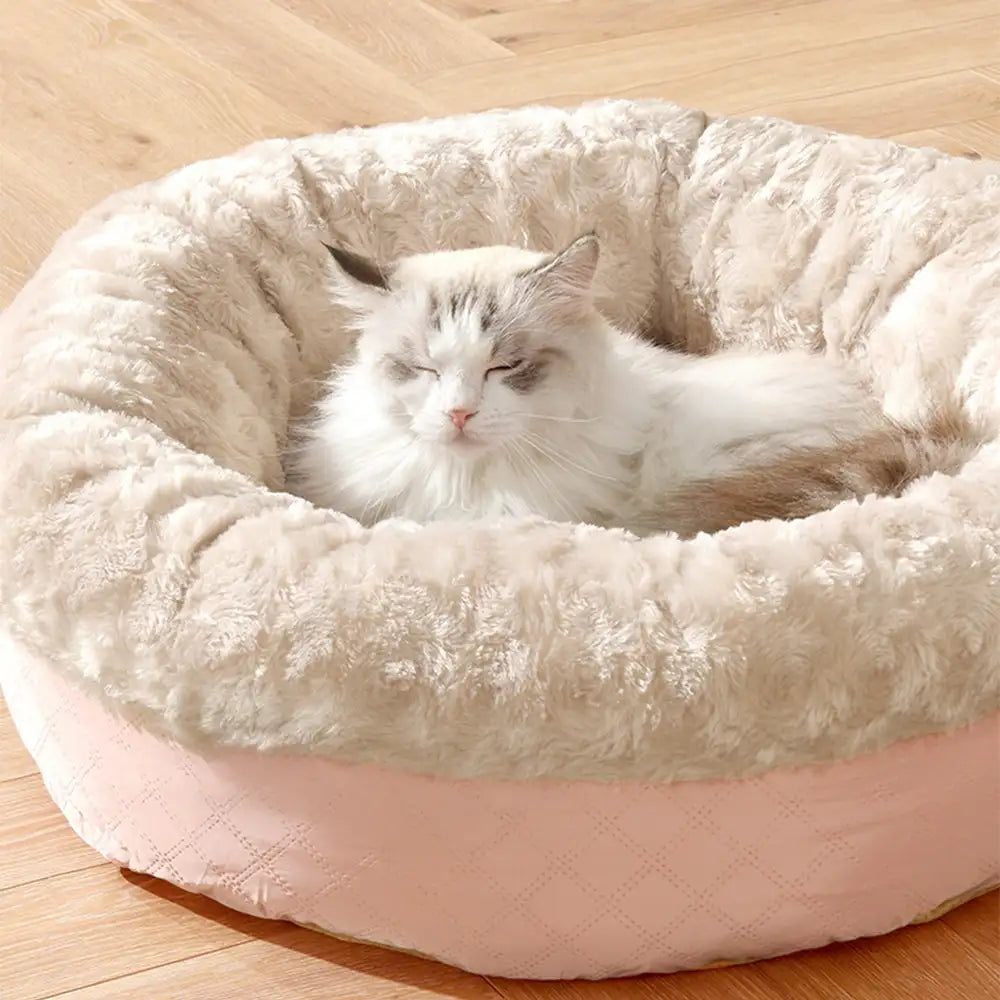 Letto per cani e gatti in pelliccia sintetica di coniglio morbido e caldo a forma di ciambella