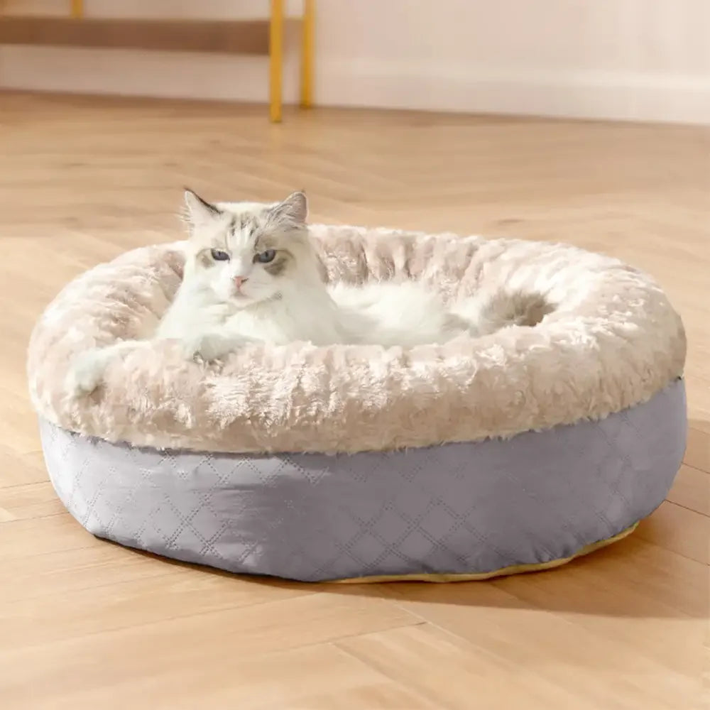 Letto per cani e gatti in pelliccia sintetica di coniglio morbido e caldo a forma di ciambella