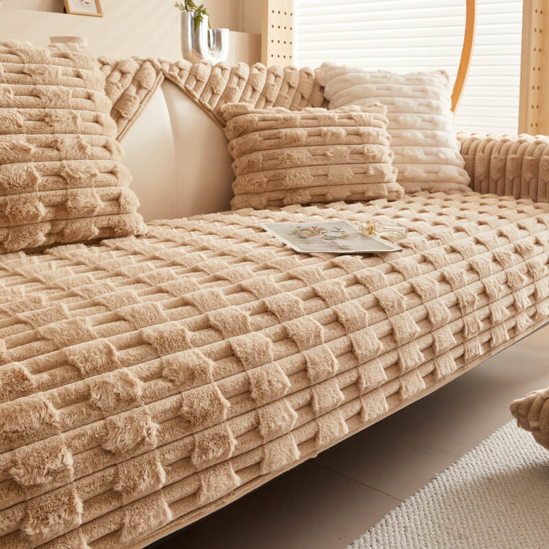 Copertura per divano protettiva in peluche a righe fluffy