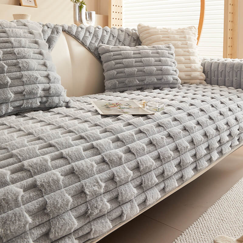 Copertura per divano protettiva in peluche a righe fluffy