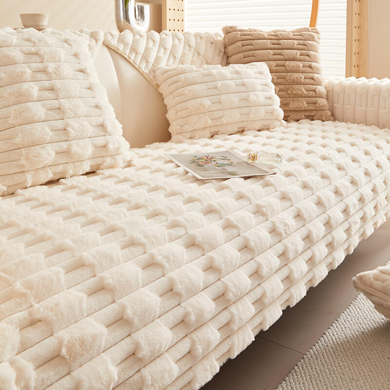 Copertura per divano protettiva in peluche a righe fluffy