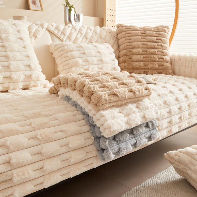 Copertura per divano protettiva in peluche a righe fluffy