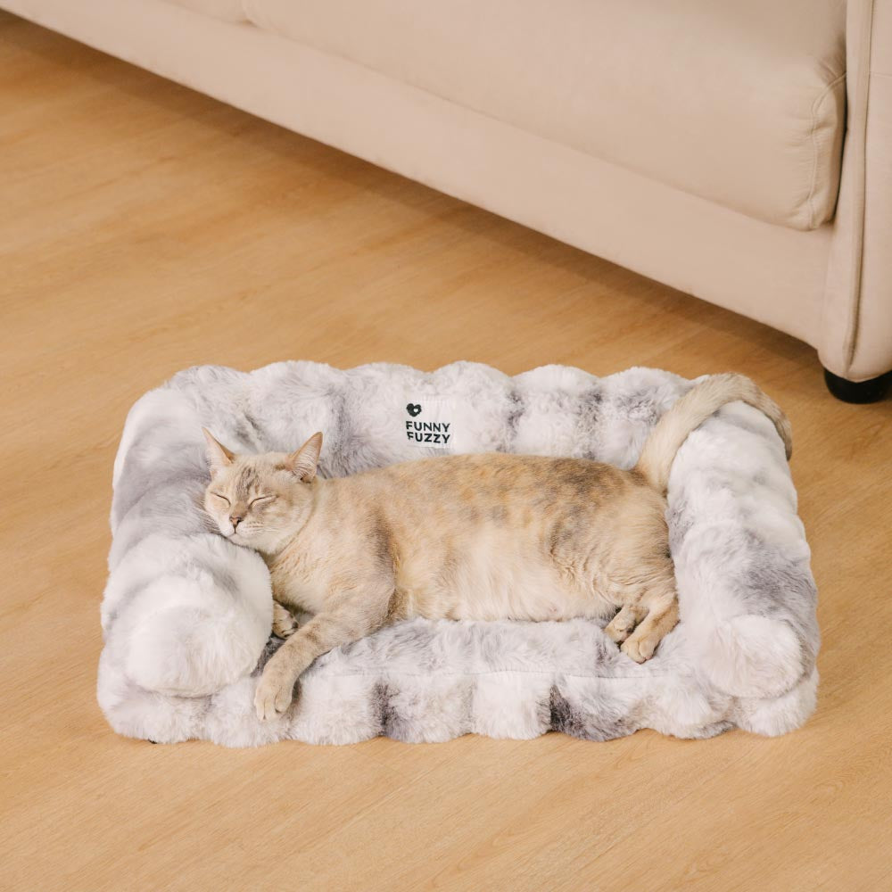 Divano letto per gatti fluffy, in peluche, spessito, accogliente e calmante.
