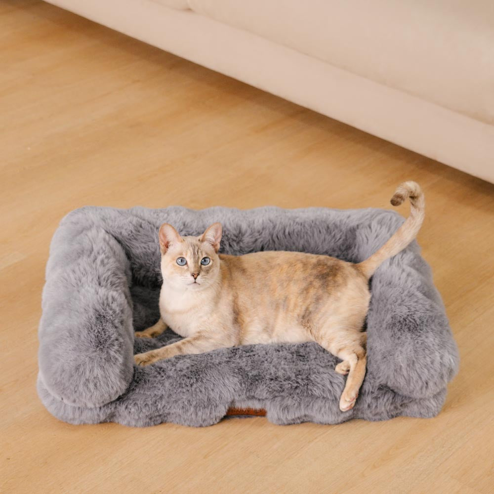 Divano letto per gatti fluffy, in peluche, spessito, accogliente e calmante.