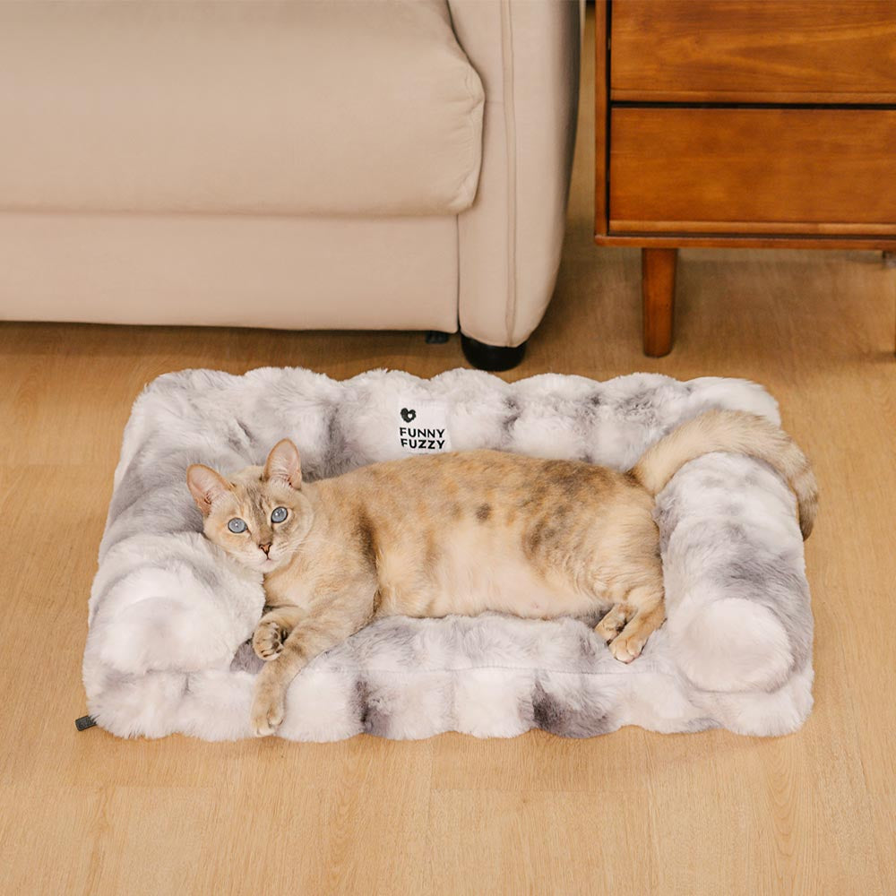 Divano letto per gatti fluffy, in peluche, spessito, accogliente e calmante.
