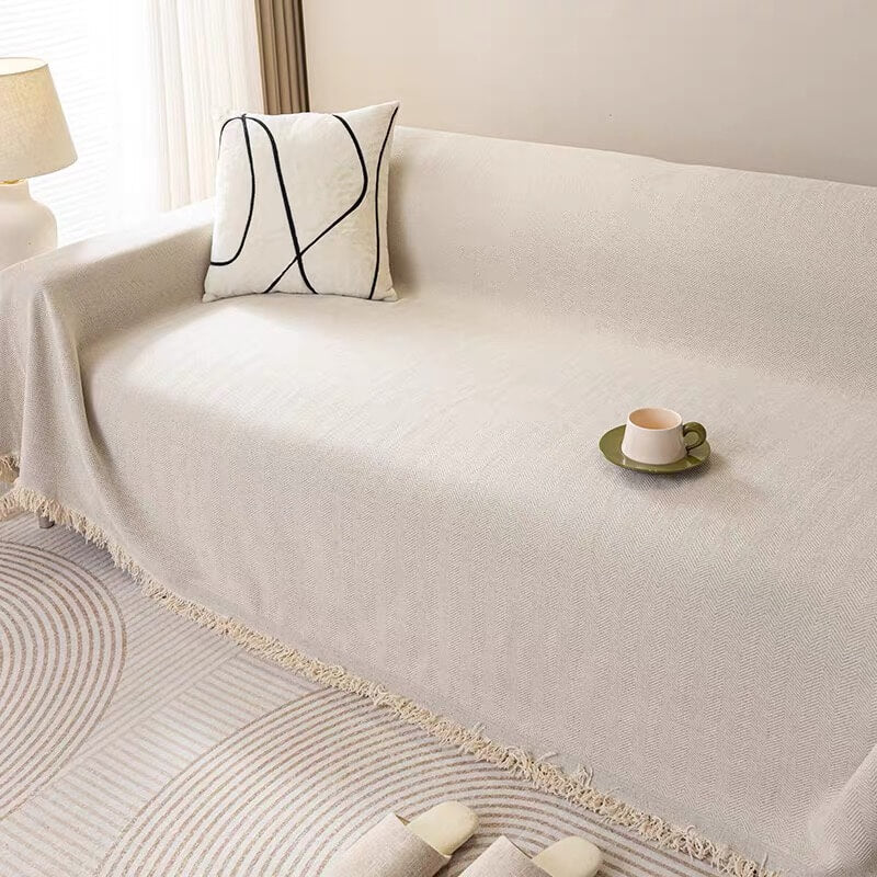 Copertura Completa per Divano in Chenille A Spina di Pesce, Resistente all'Usura