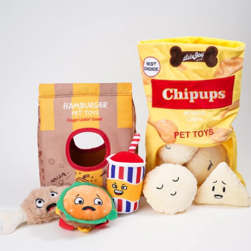 Patatine di patate divertenti Hamburger Gioco da masticare rumoroso per cani