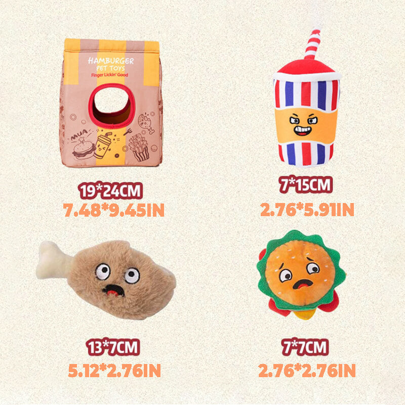 Patatine di patate divertenti Hamburger Gioco da masticare rumoroso per cani