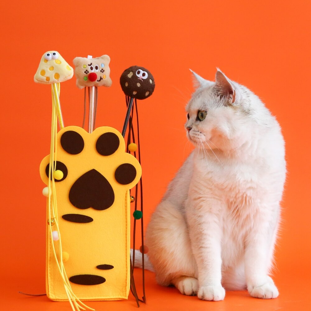 Set di bastoncini teaser per gatti divertenti con biscotti