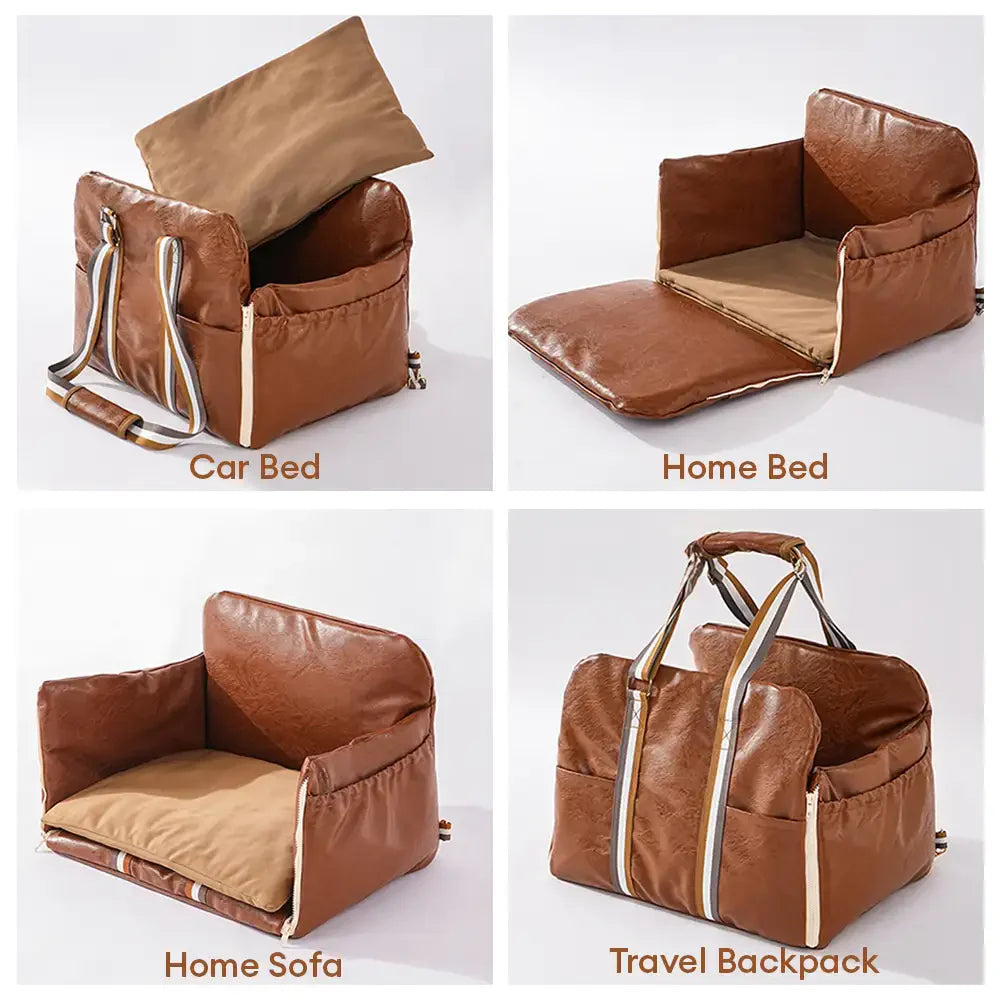 Seggiolino per auto e trasportino per animali domestici Deluxe in finta pelle con console centrale di sicurezza 3 in 1