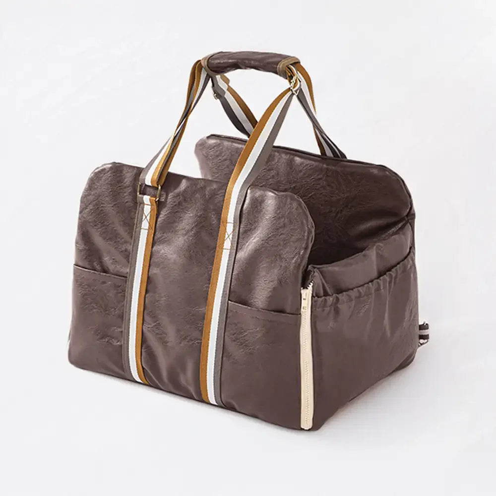 Seggiolino per auto e trasportino per animali domestici Deluxe in finta pelle con console centrale di sicurezza 3 in 1