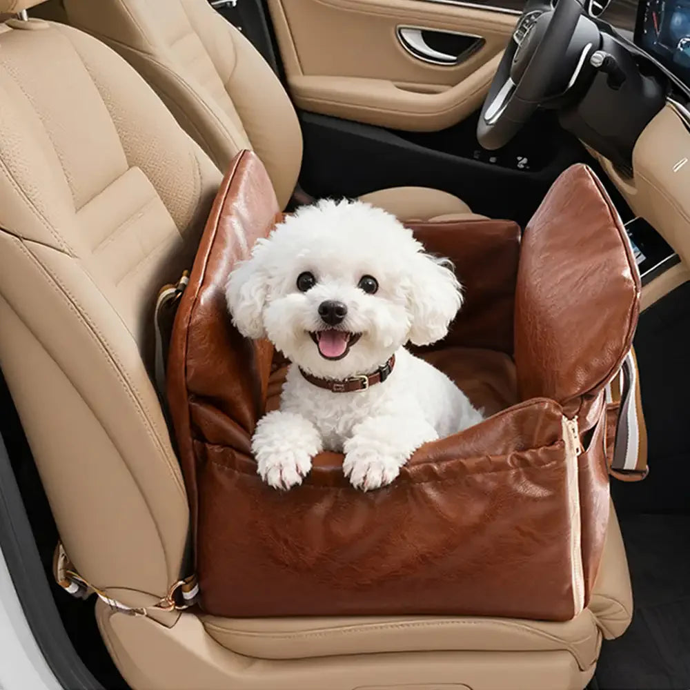 Seggiolino per auto e trasportino per animali domestici Deluxe in finta pelle con console centrale di sicurezza 3 in 1