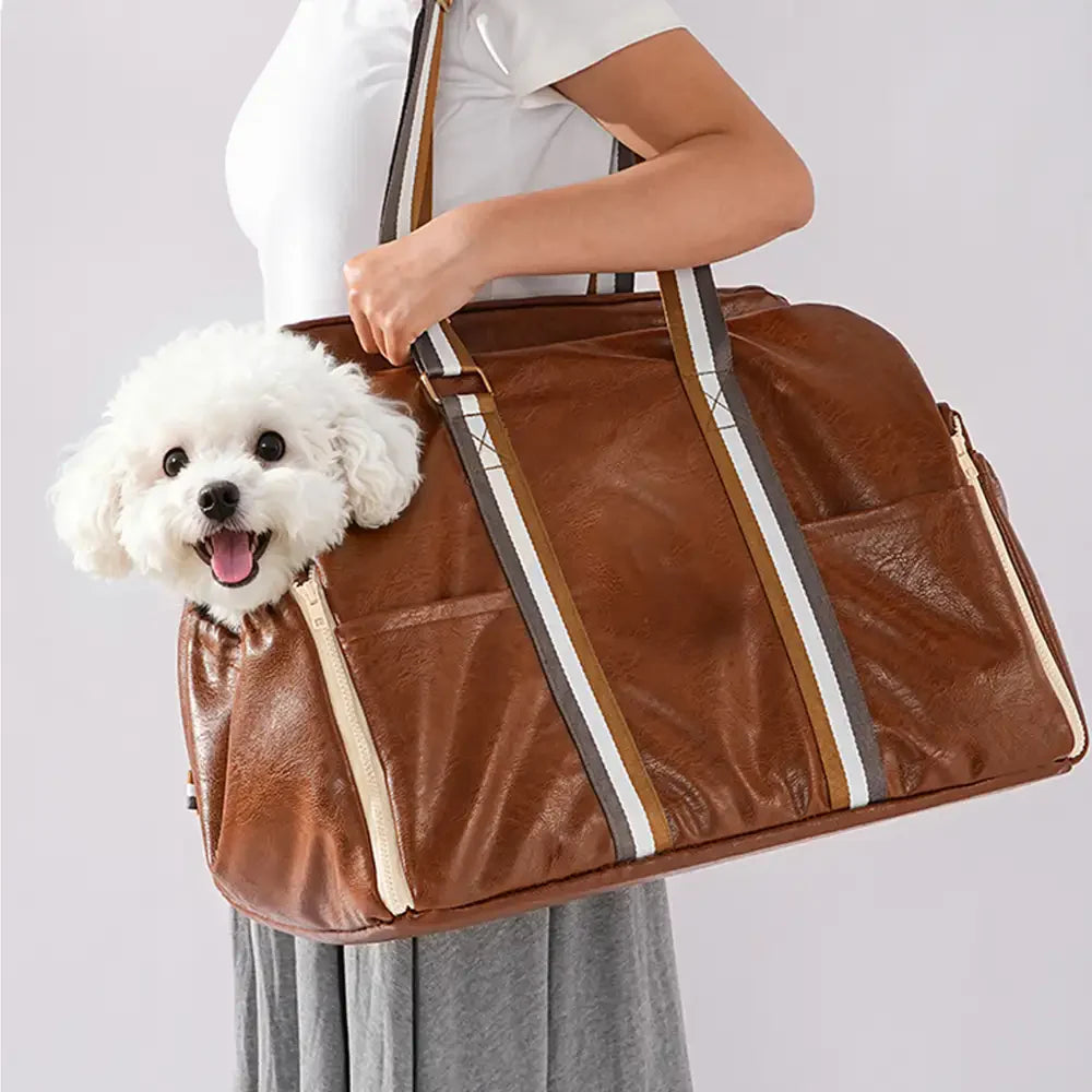 Seggiolino per auto e trasportino per animali domestici Deluxe in finta pelle con console centrale di sicurezza 3 in 1