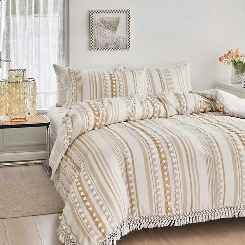 Chic Tassel and Pom-Pom Decorated Bed Sheet Set