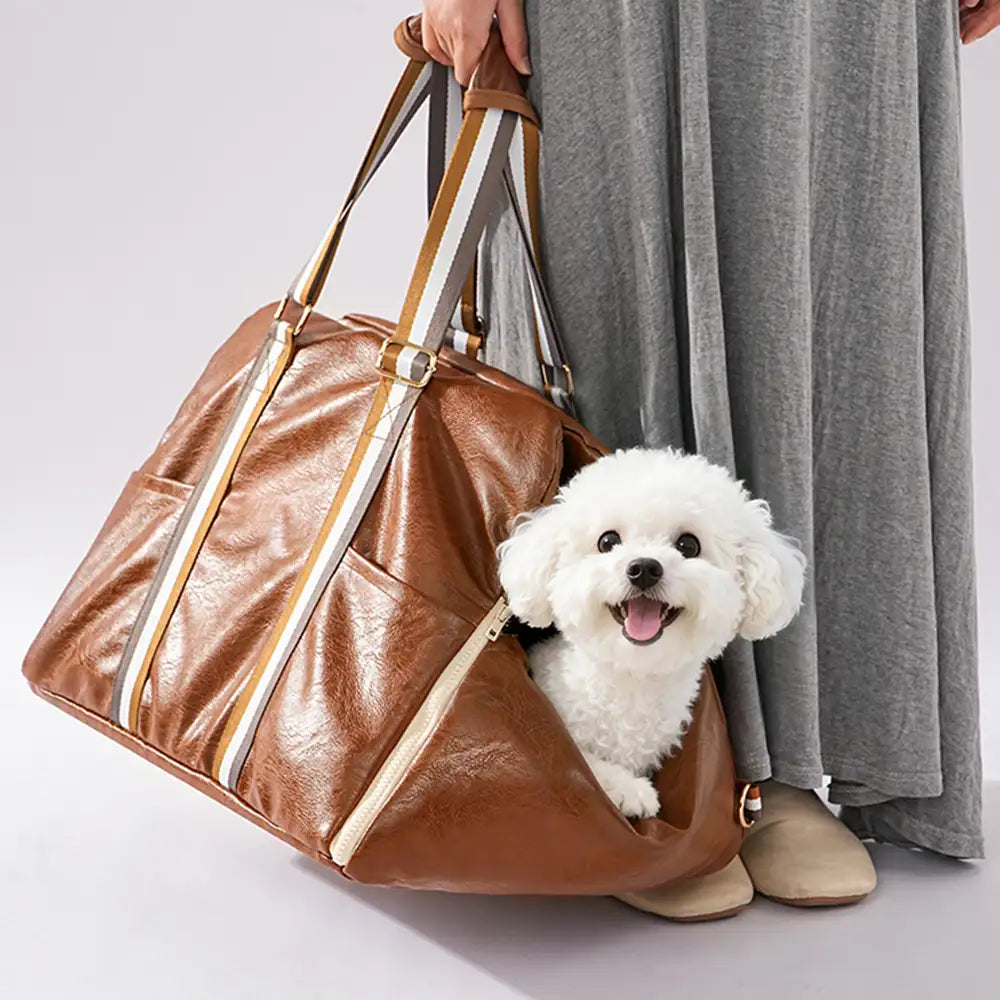 Seggiolino per auto e trasportino per animali domestici Deluxe in finta pelle con console centrale di sicurezza 3 in 1