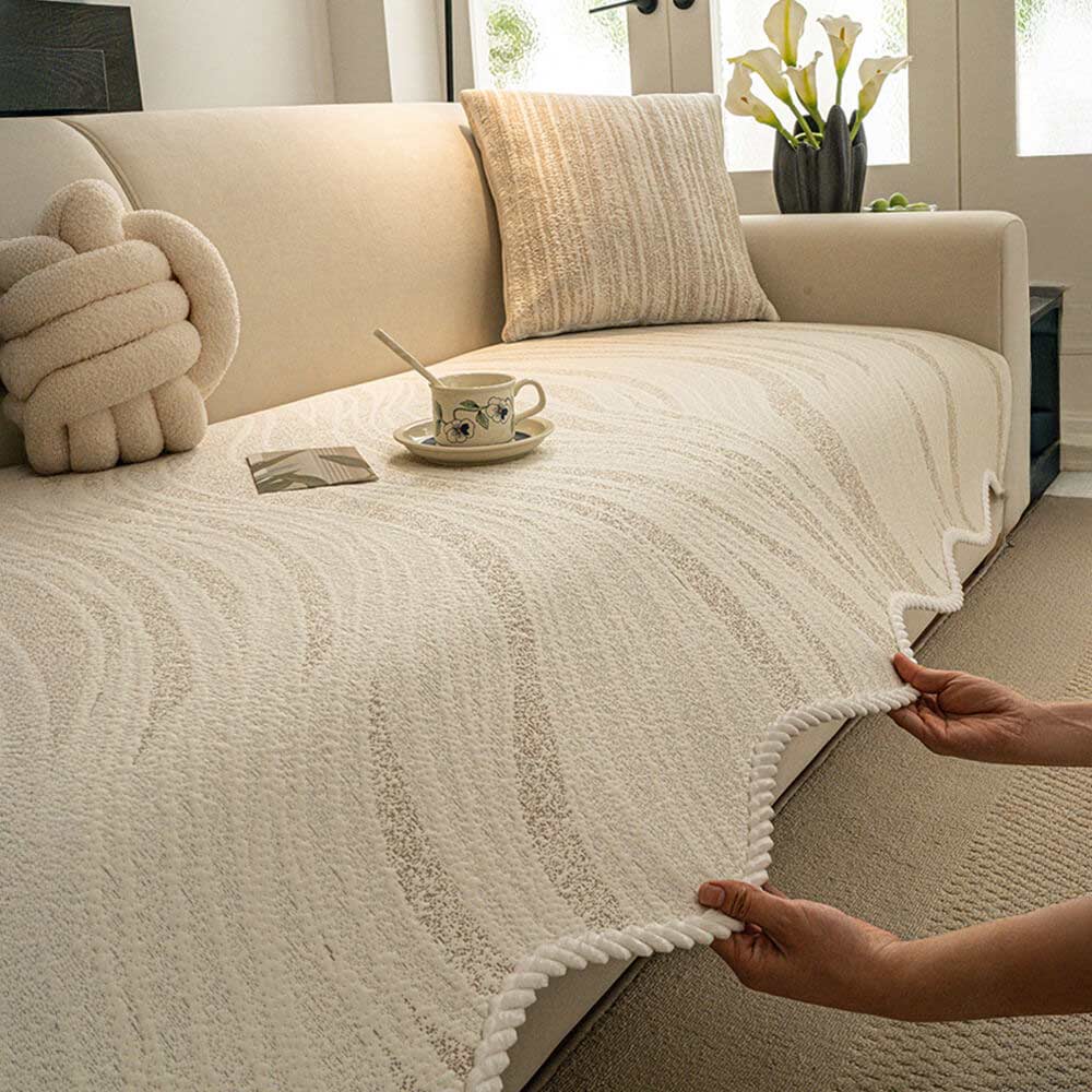 Copertura per divano in seta di ghiaccio a contatto fresco, stile minimalista con bordo intrecciato