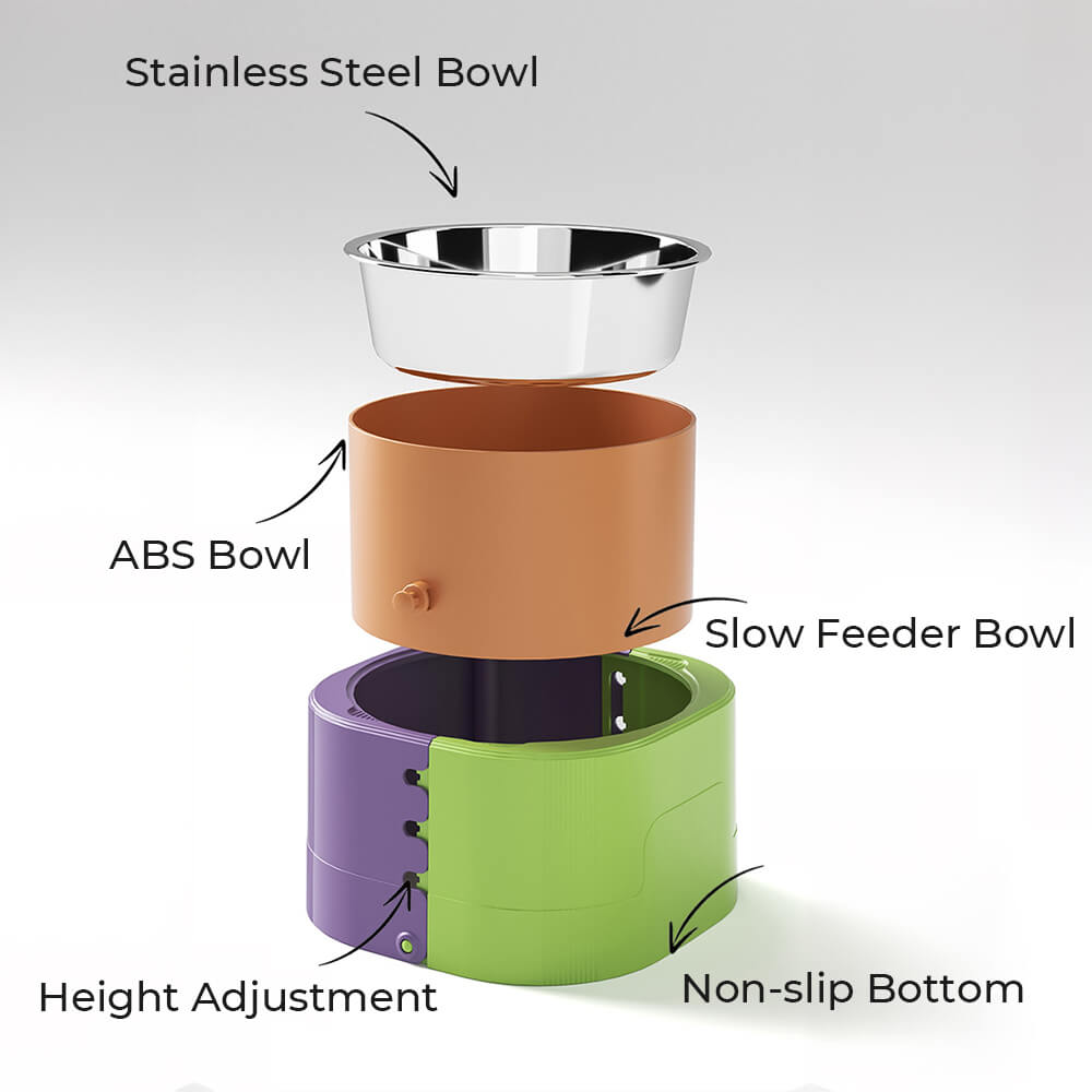 Adjustable Elevated Neck Protection Slow Feeder Pet Bowl