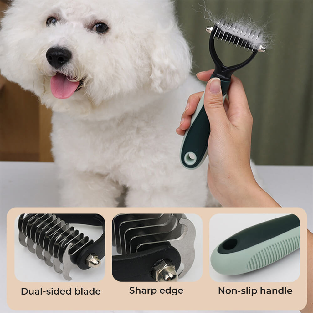 Set completo per la cura e la rimozione del pelo in eccesso per animali domestici.