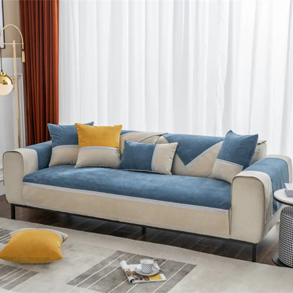Copertura per divano anti-scivolo colorblock resistente all'acqua per animali domestici e bambini di All Seasons