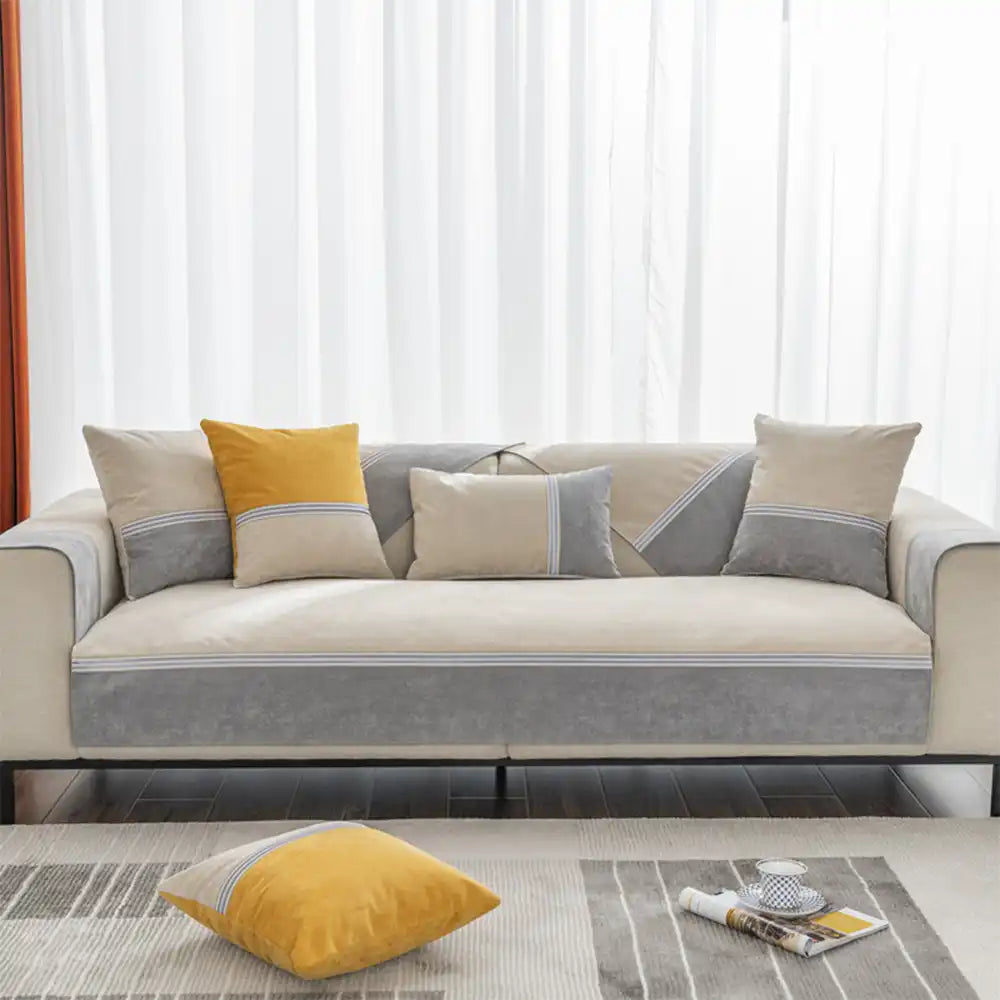 Copertura per divano anti-scivolo colorblock resistente all'acqua per animali domestici e bambini di All Seasons