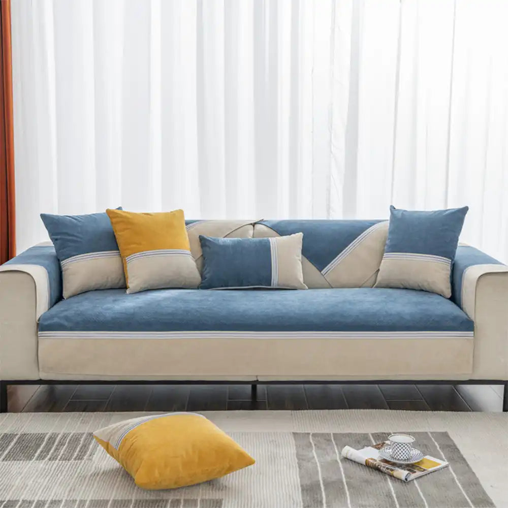 Copertura per divano anti-scivolo colorblock resistente all'acqua per animali domestici e bambini di All Seasons