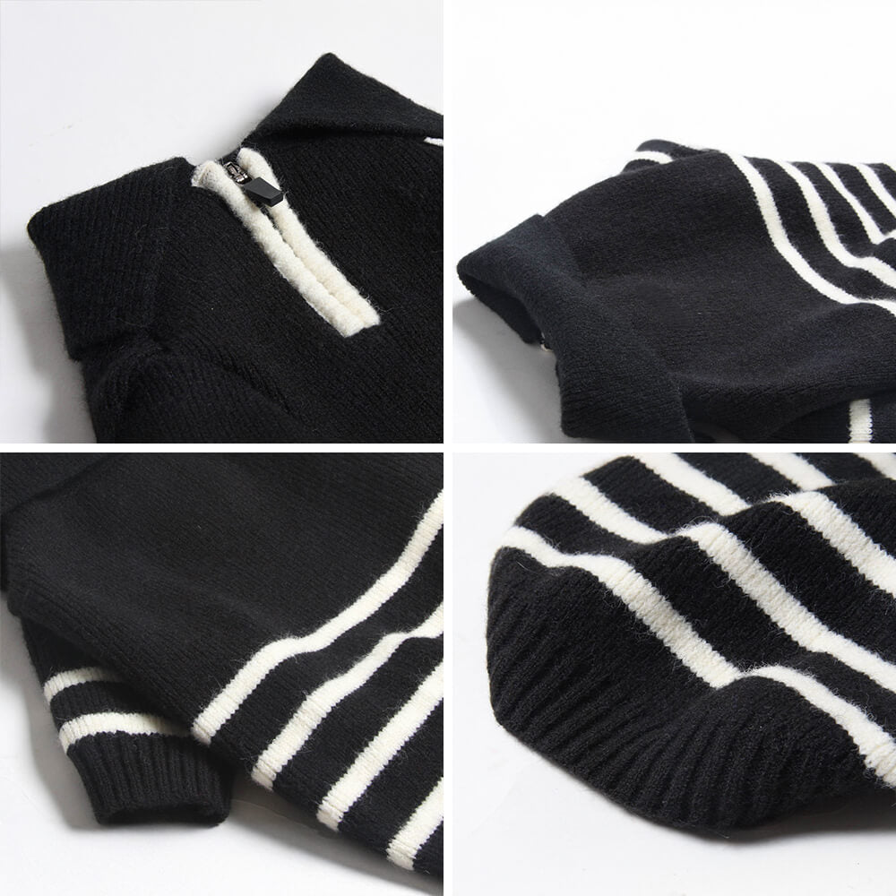 Casual Folded Collar Striped Soft Warm Stretchable Knit Dog Sweater