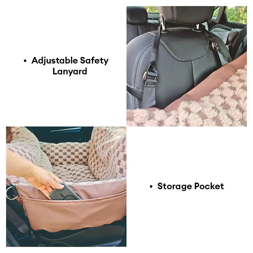 Seggiolino e trasportino per animali in finta pelle a scacchi per auto, 2 in 1.