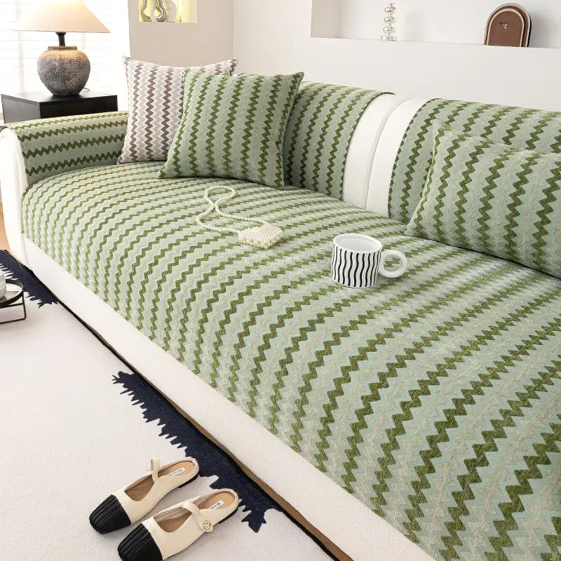 Copertura per divano in chenille artigianale, ondulata, traspirante e antiscivolo